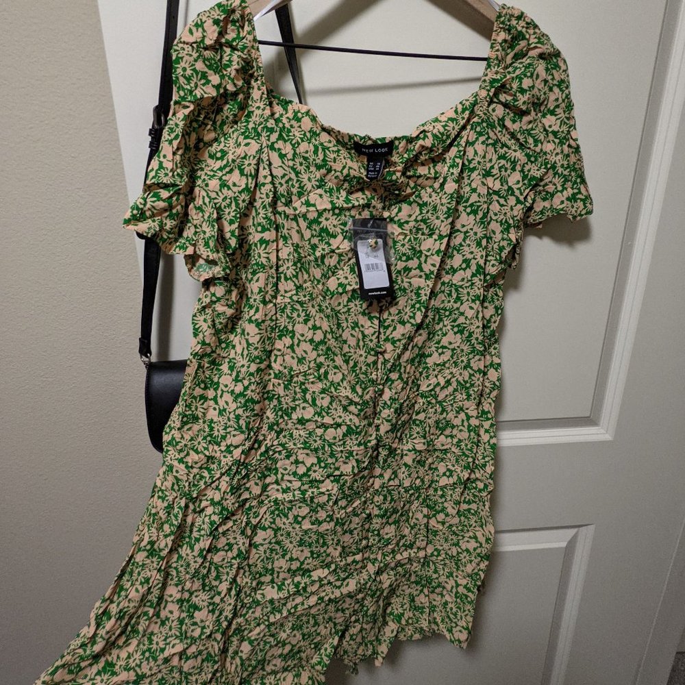 ASOS New Look Square Neck Mini Dress in Green Floral Print